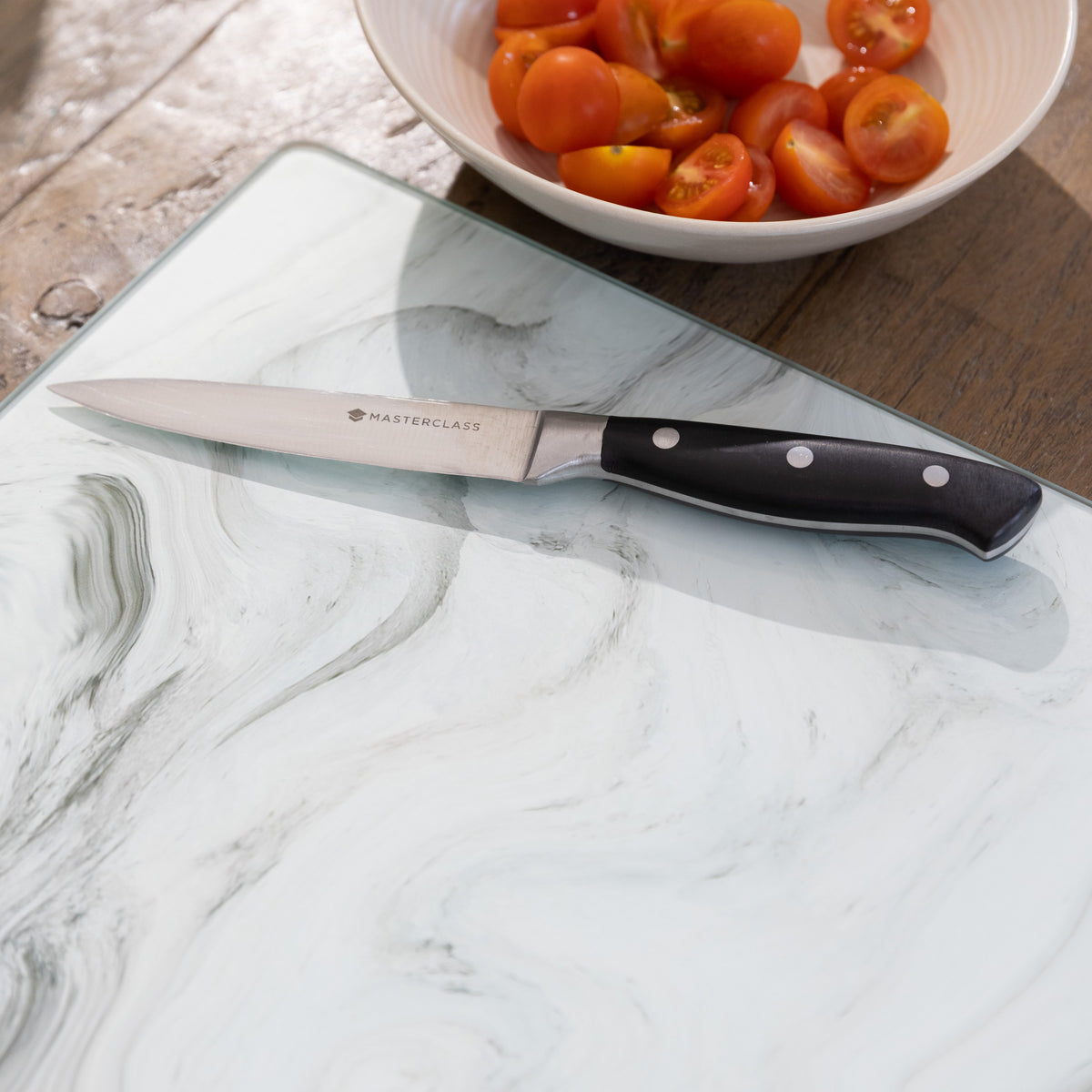 Deska szklana Marmur i Drewno Kitchen Craft – 40 × 30 cm – aranżacja
