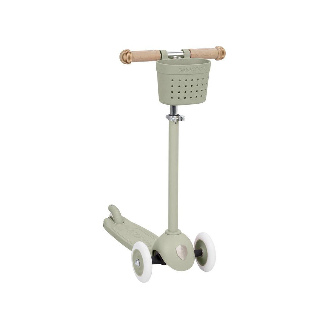 Banwood Hulajnoga ECO z koszykiem Pin & Ride Olive