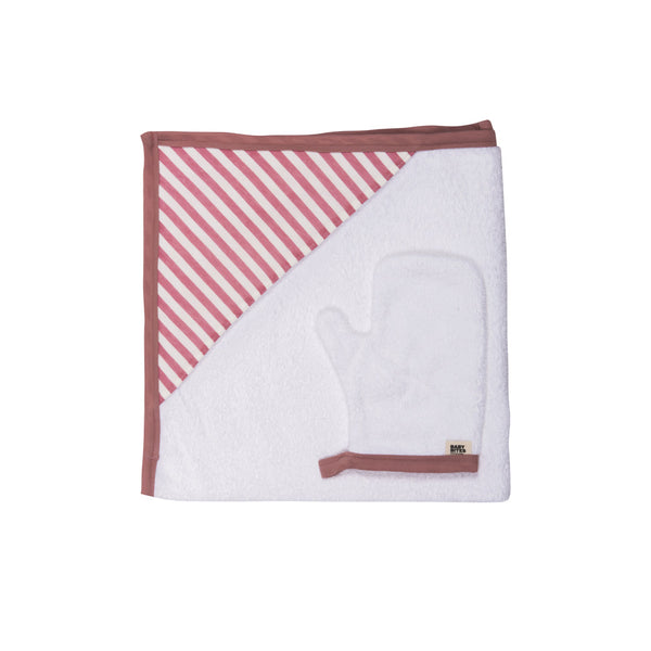 Baby Bites Ręcznik z kapturkiem 75 x 75 cm + myjka Sailor Pink