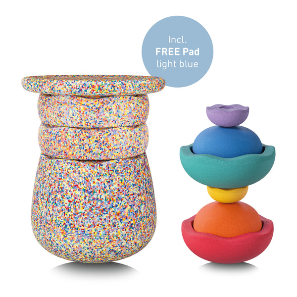 Stapelstein® Dynamic Complete aktywne siedzisko super confetti 10 el. + free Pad w pasującym kolorze
