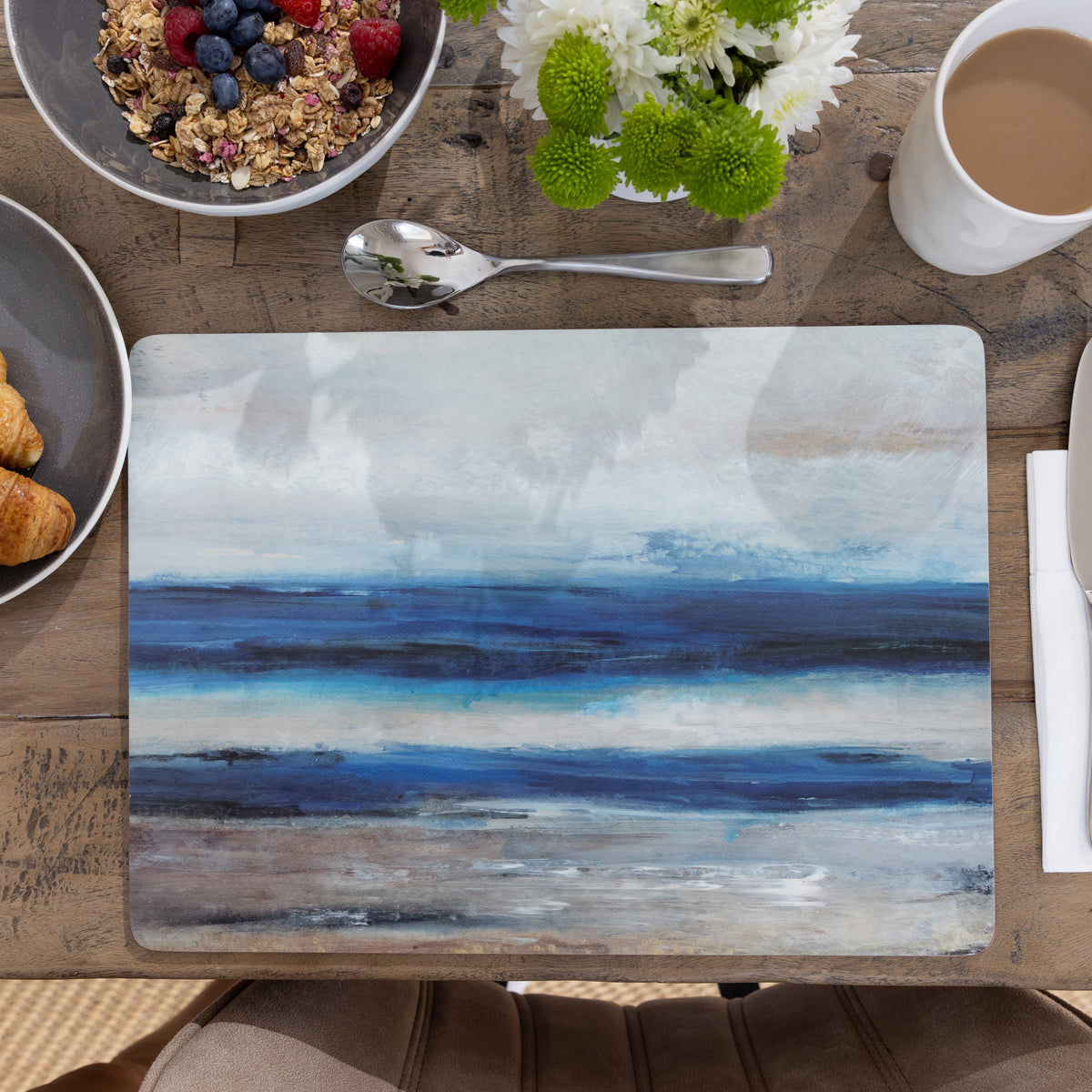 Podkładki korkowe Abstrakcja Niebieska Kitchen Craft – średnie, pod talerze, 4 szt. – aranżacja