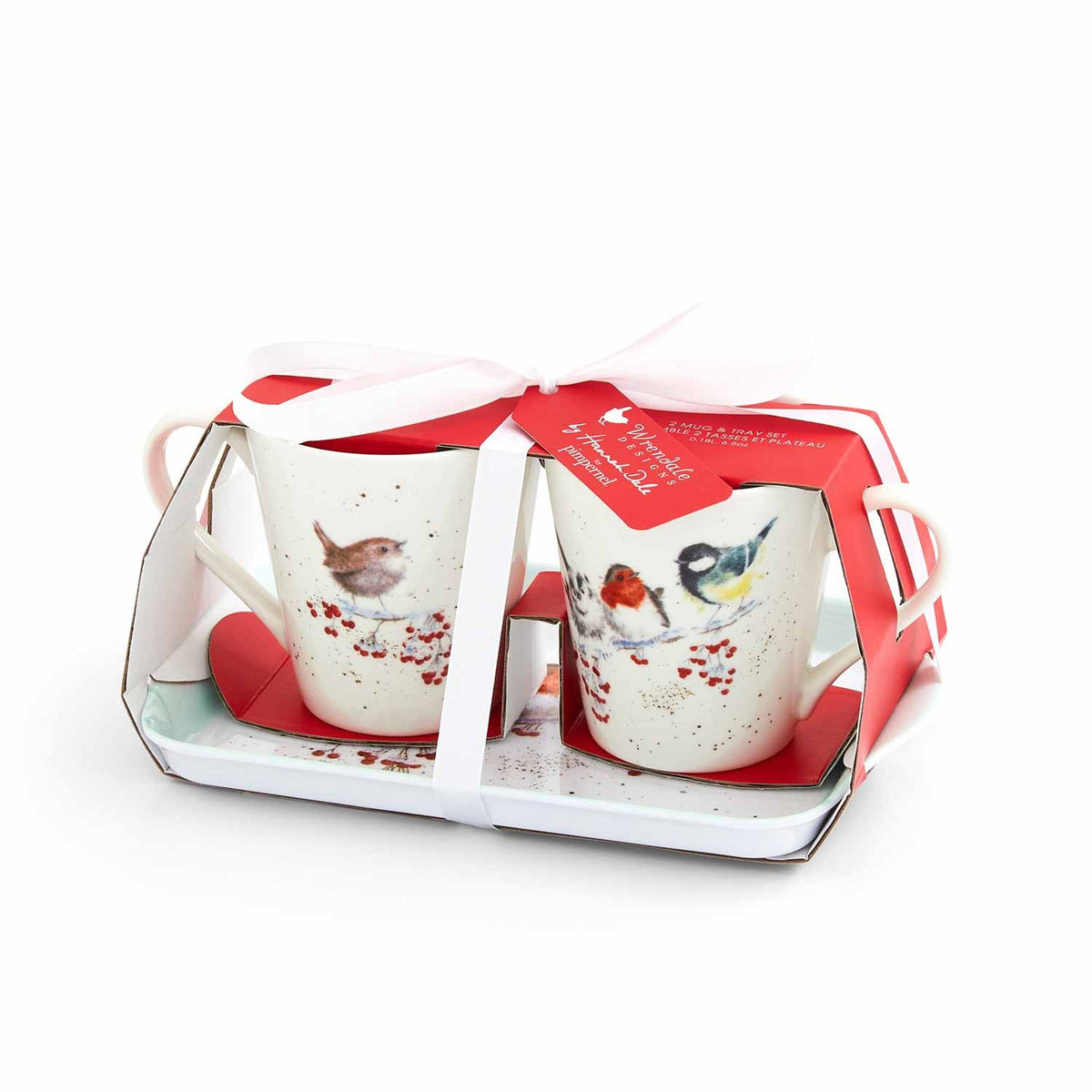Kubki z tacką Wrendale Designs Royal Worcester – ptaszki na jarzębinie, 3 szt. – detal
