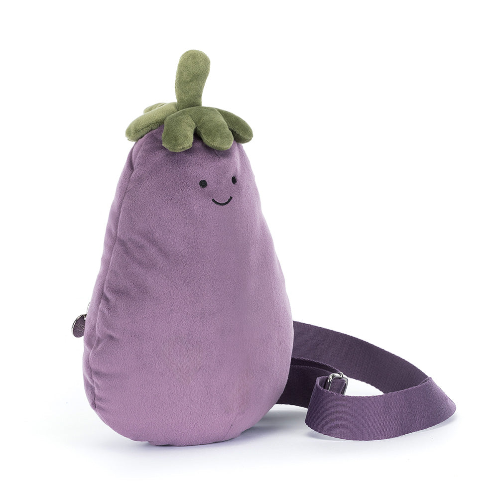 Torebka na ramię Jellycat Amuseables – Bakłażan 28 cm, widok 3/4 z paskiem