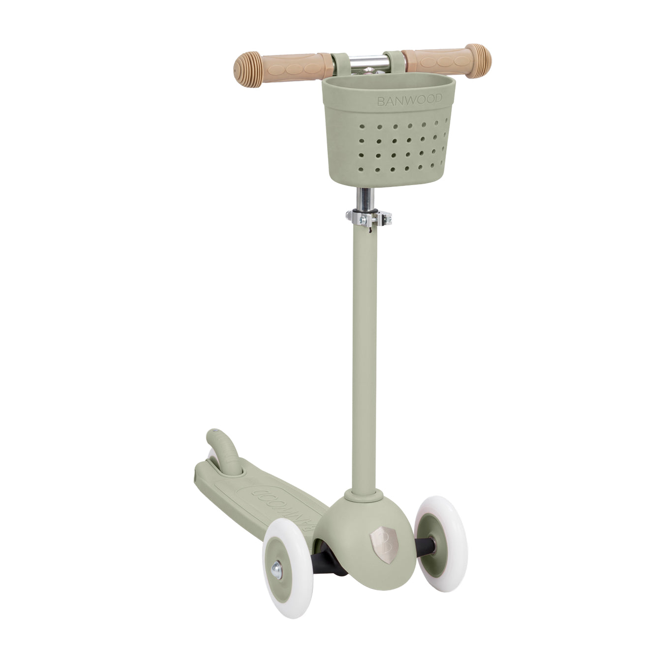 Banwood Hulajnoga ECO z koszykiem Pin & Ride Olive