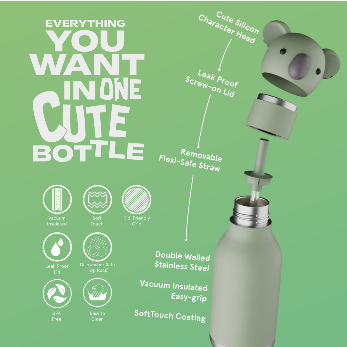 Butelka termiczna ze słomką Bestie Asobu – Koala 460 ml – zdjęcie 4