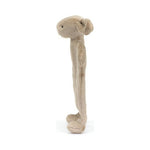 Beżowy kocyk-przytulanka Jellycat z boku – płaski, miękki korpus