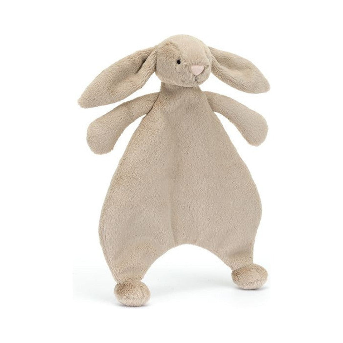 Beżowy kocyk-przytulanka Jellycat z króliczkiem, 27 cm – główka z długimi uszami i płaski kocyk