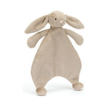 Beżowy kocyk-przytulanka Jellycat z króliczkiem, 27 cm – główka z długimi uszami i płaski kocyk
