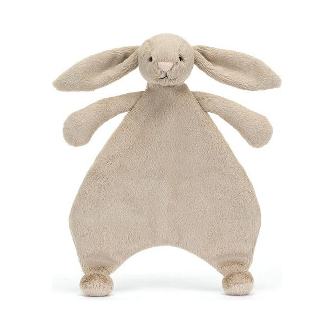 Beżowy króliczek Bashful Jellycat jako kocyk-przytulanka, widok z przodu