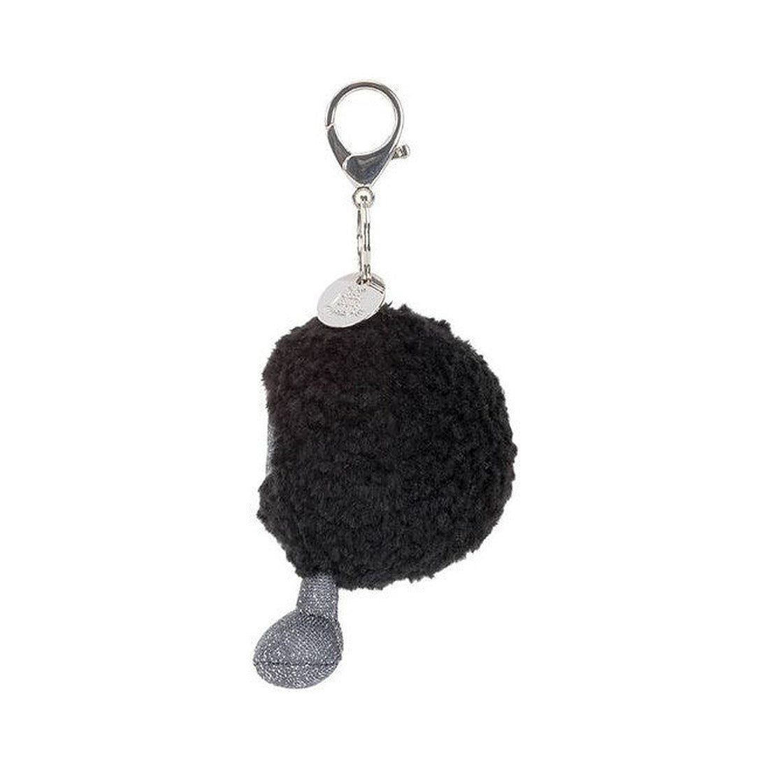 Breloczek Czarna Dziura Jellycat z boku, z metalową zawieszką