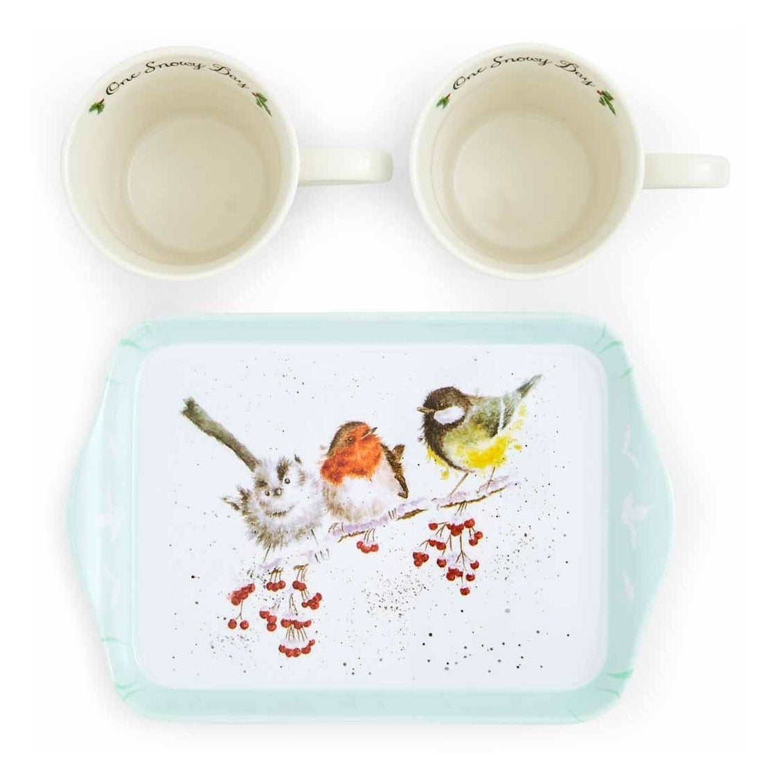 Kubki z tacką Wrendale Designs Royal Worcester – ptaszki na jarzębinie, 3 szt. – detal