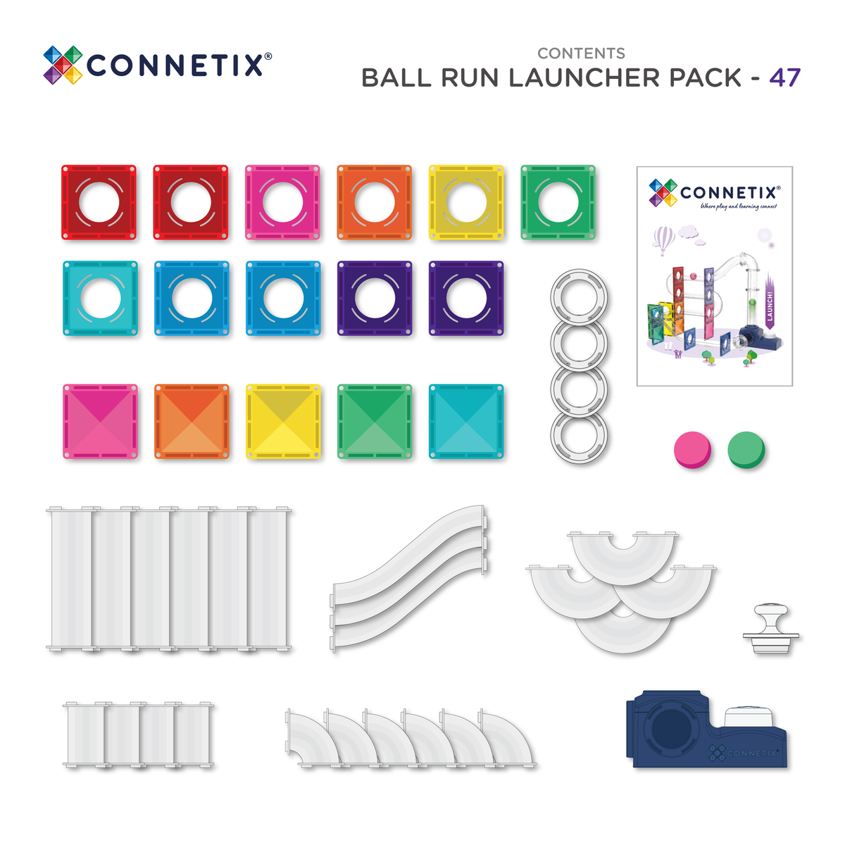 Connetix® klocki magnetyczne kulodrom z wyrzutnią Ball Run Launcher Pack – 47 el.