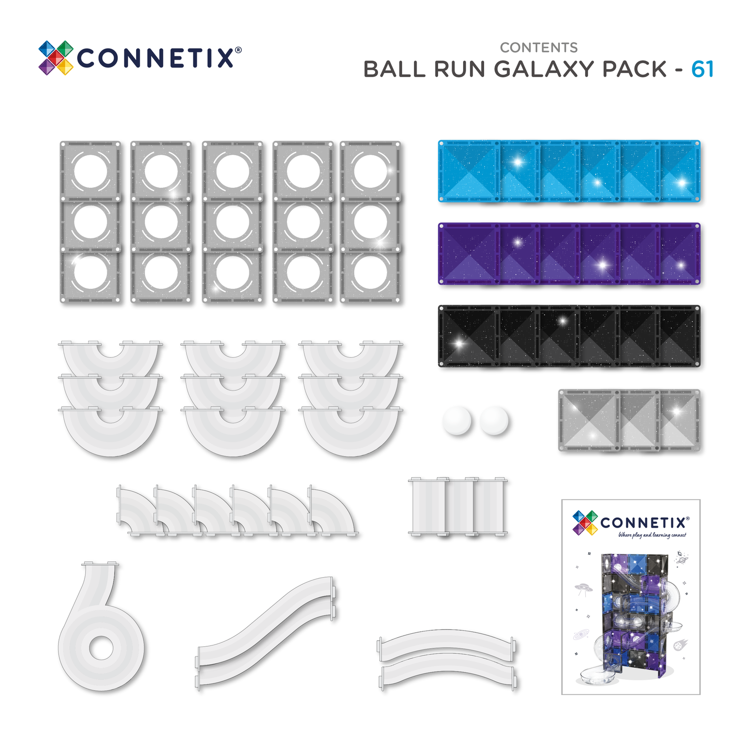 Connetix® klocki magnetyczne kulodrom Ball Run Galaxy Pack – 61 el.