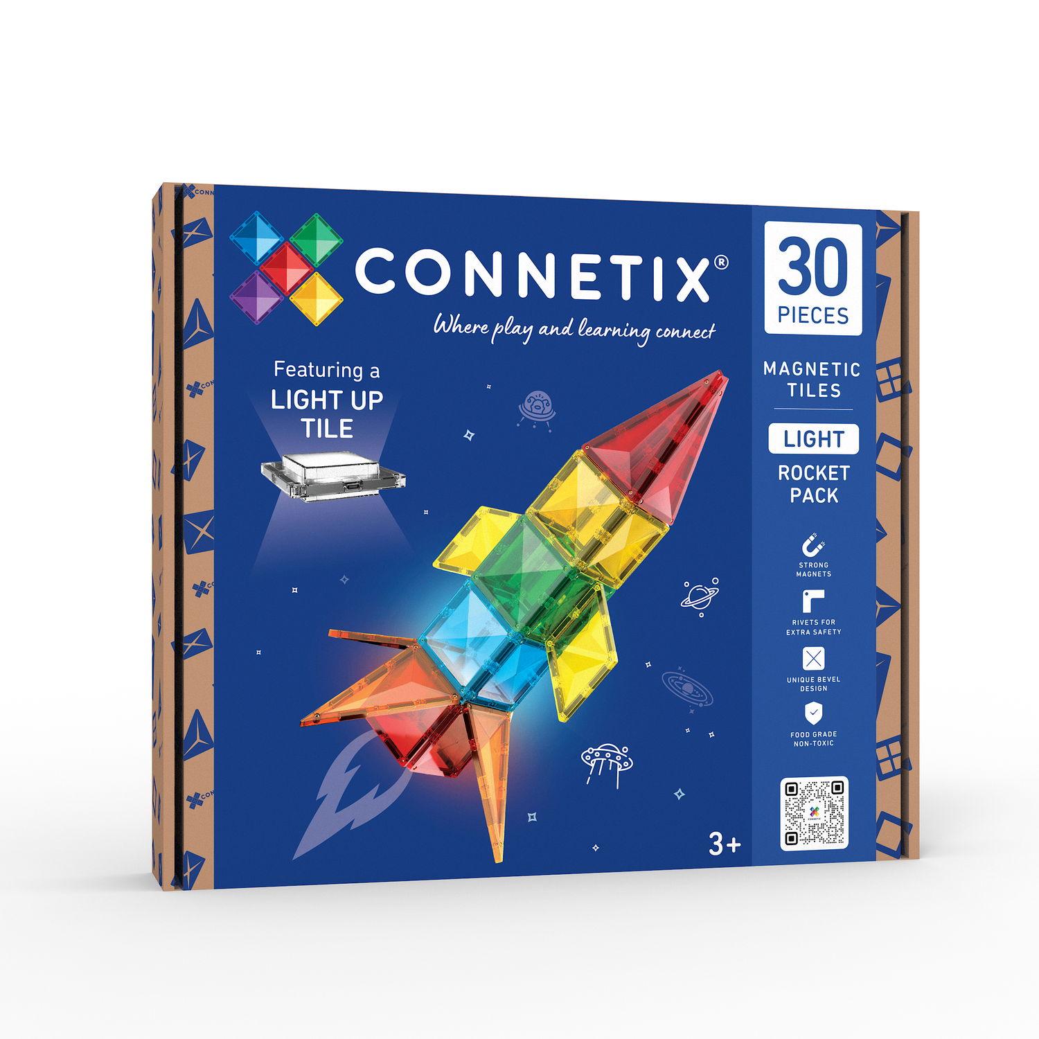 Connetix® klocki magnetyczne podświetlane Light Rocket Pack – 30 el.