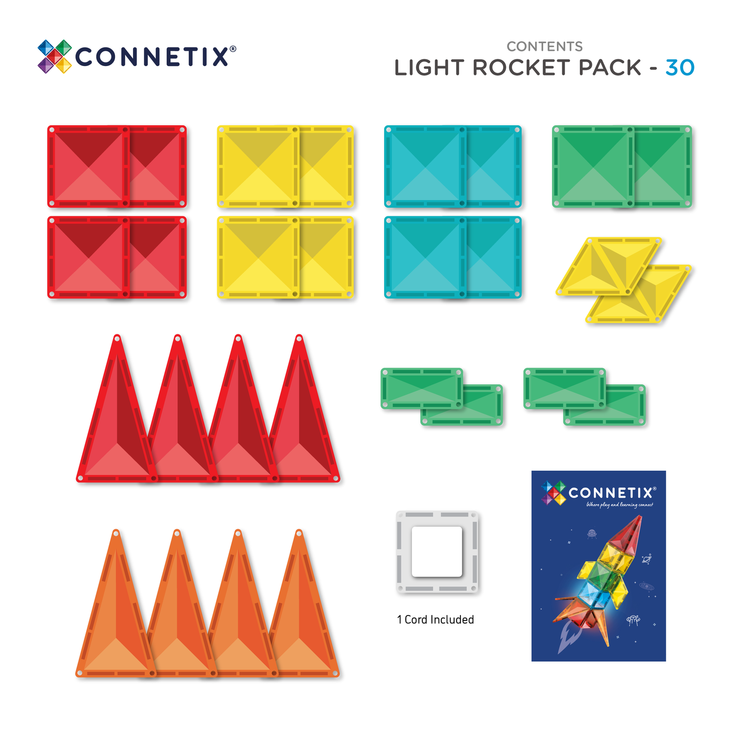 Connetix® klocki magnetyczne podświetlane Light Rocket Pack – 30 el.