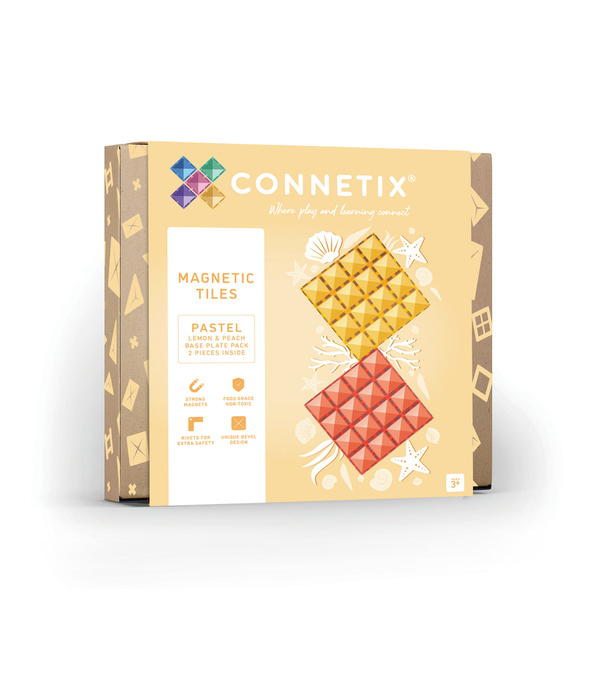Connetix® klocki magnetyczne Pastel Lemon & Peach Base Plate – 2 płyty bazowe