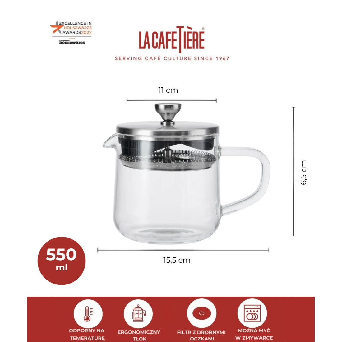 Czajnik do herbaty La Cafetière – szklany, 550 ml – zdjęcie 7