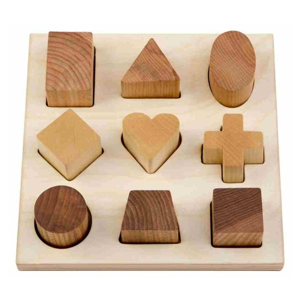 Drewniane klocki do sortowania kształtów Wooden Story – naturalne, 9 el.
