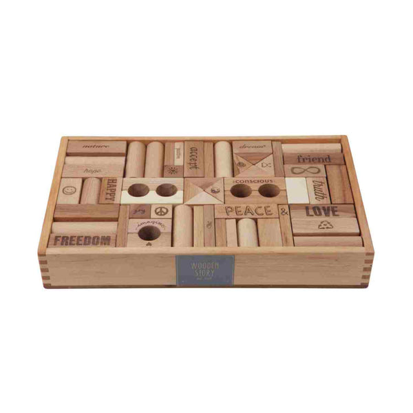 Drewniane klocki Peace & Love w skrzynce Wooden Story – 108 el.