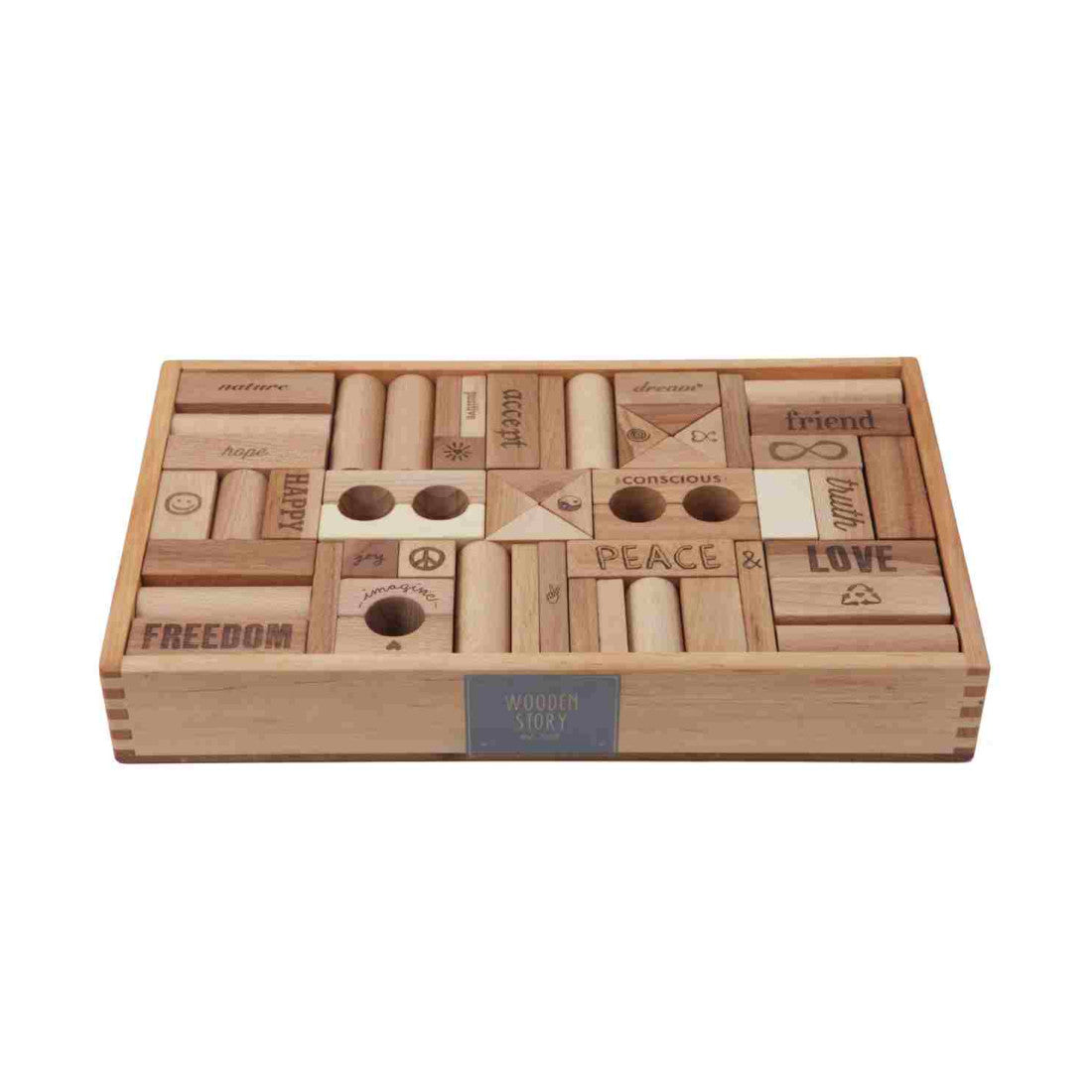 Drewniane klocki Peace & Love w skrzynce Wooden Story – 108 el.