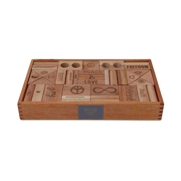 Drewniane klocki Peace & Love w skrzynce Wooden Story – XL, 72 el.