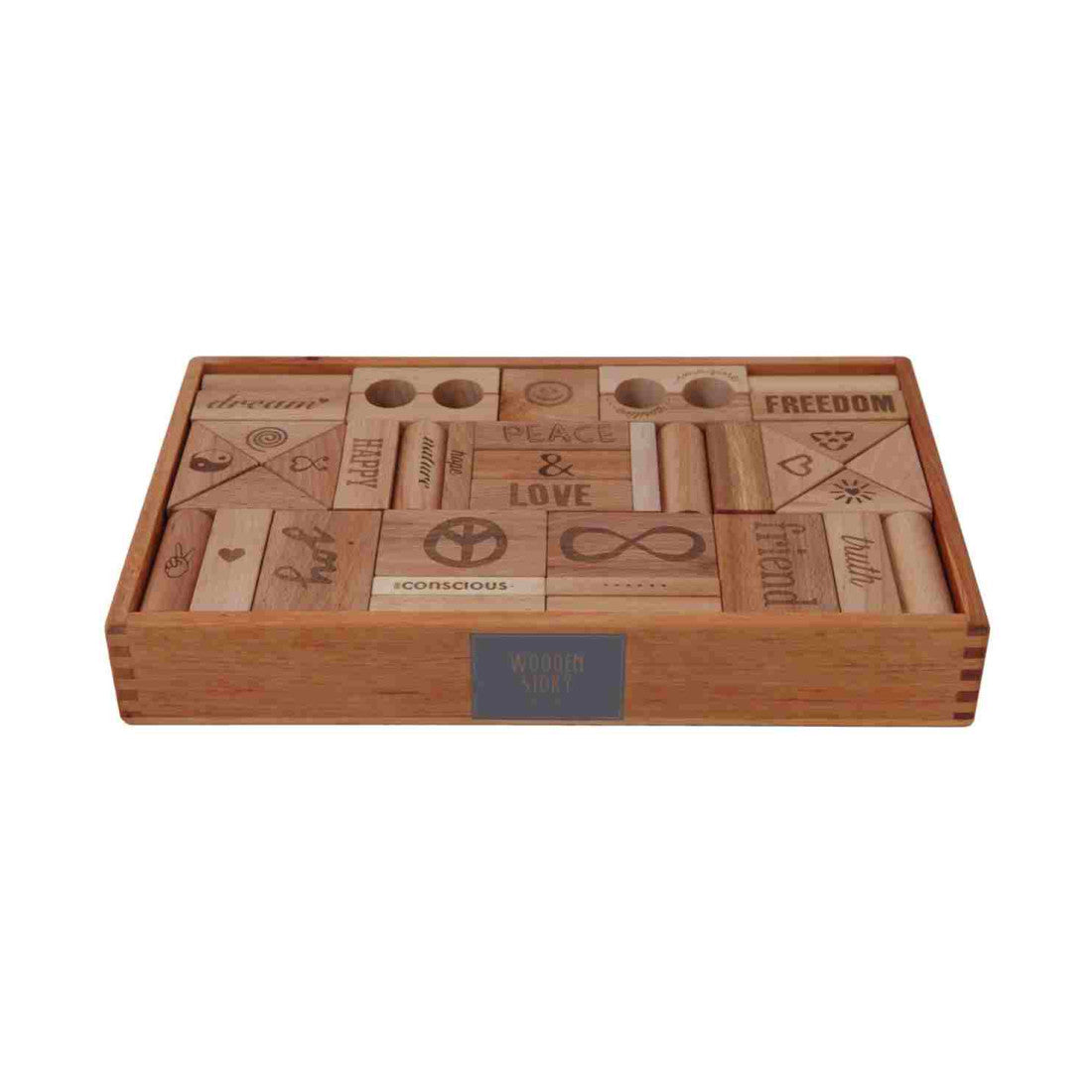 Drewniane klocki Peace & Love w skrzynce Wooden Story – XL, 72 el.