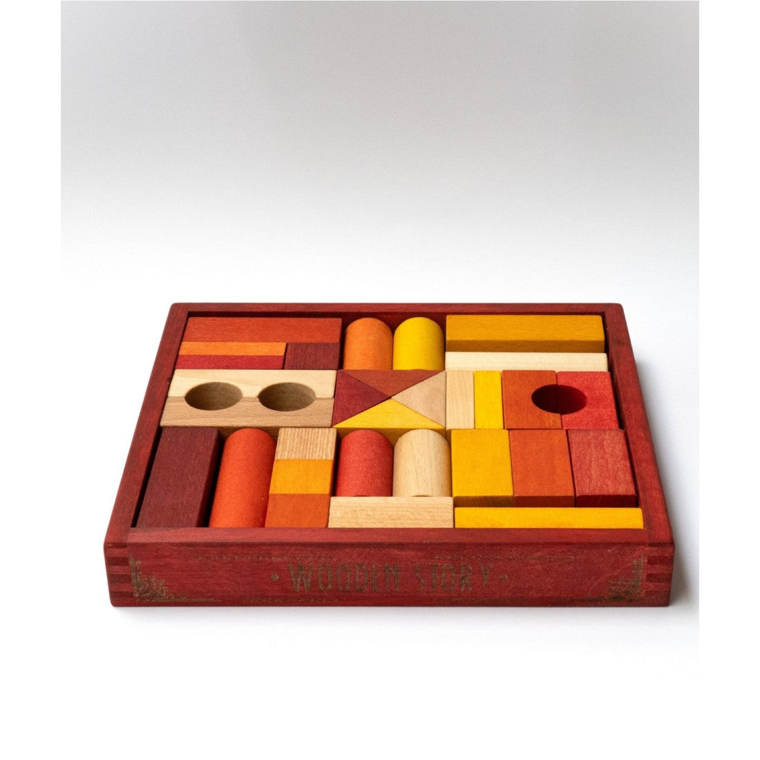 Drewniane klocki w czerwonej skrzynce Wooden Story – barwa ciepła, 30 el. – zdjęcie 2