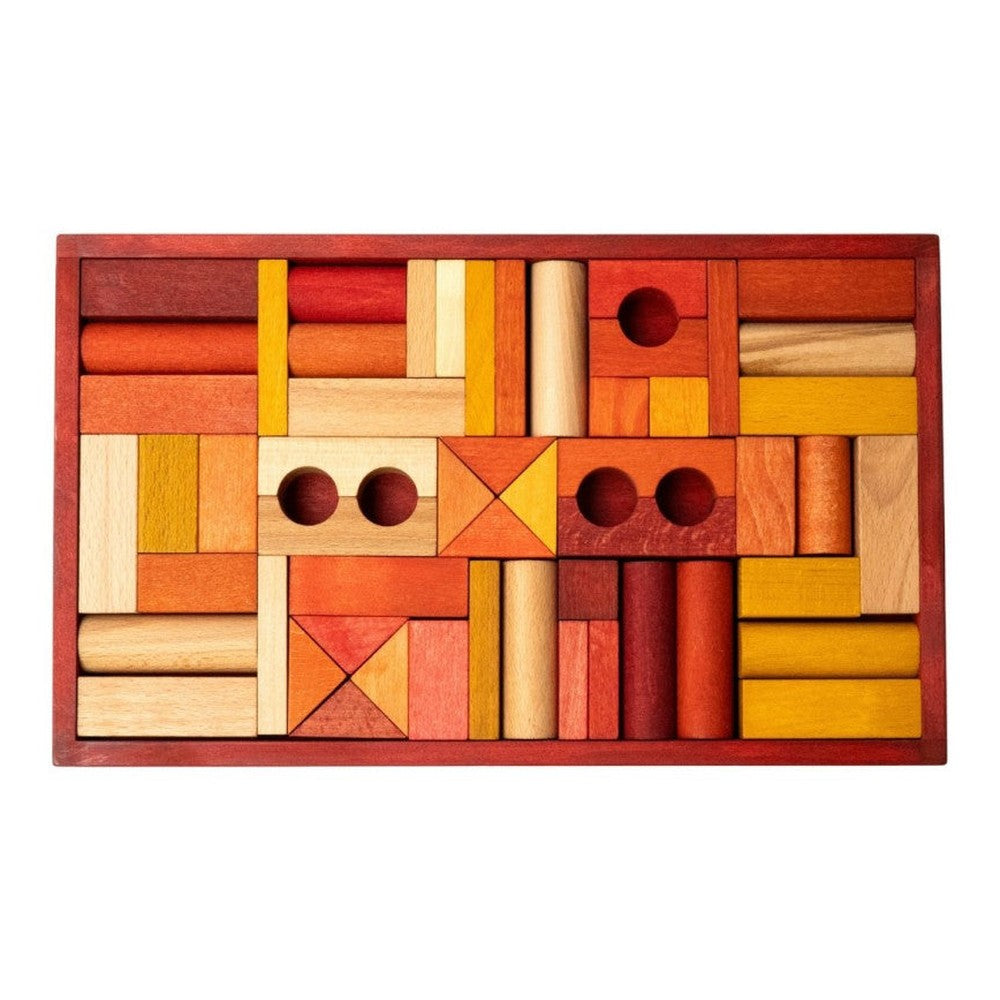 Drewniane klocki w czerwonej skrzynce Wooden Story – barwa ciepła, 54 el.
