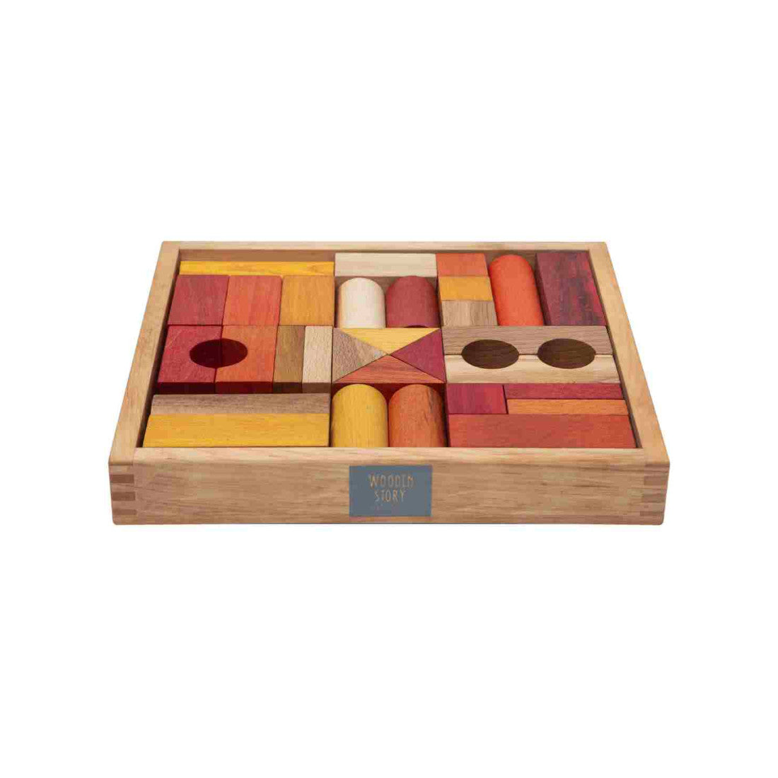 Drewniane klocki w skrzynce Wooden Story – barwa ciepła, 30 el.