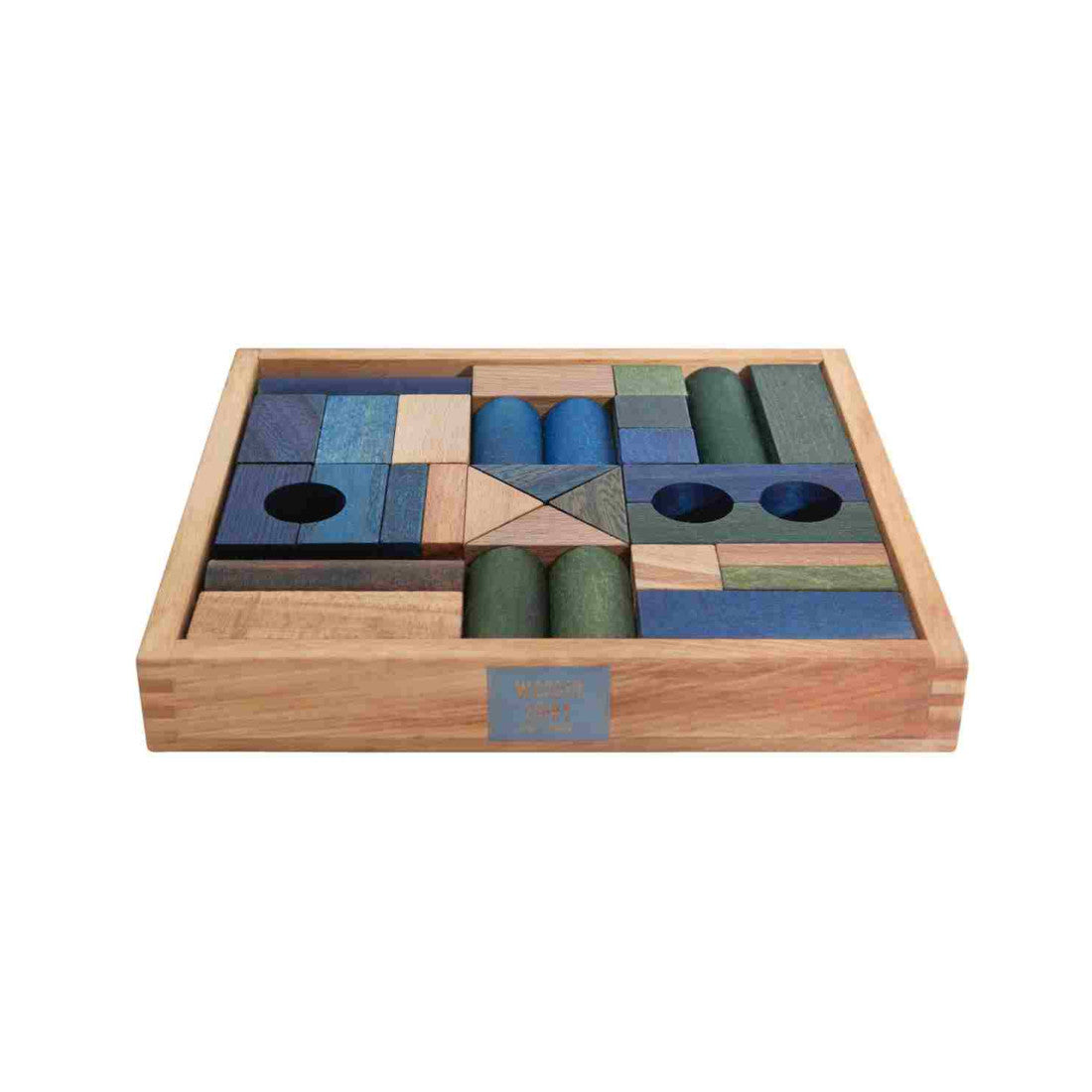 Drewniane klocki w skrzynce Wooden Story – barwa zimna, 30 el.
