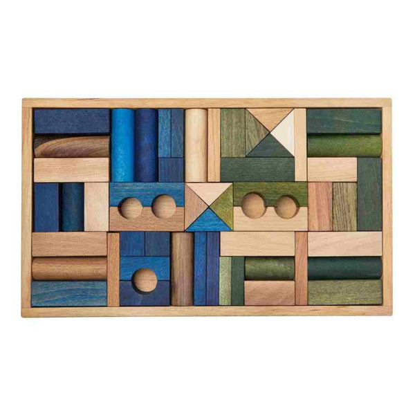 Drewniane klocki w skrzynce Wooden Story – barwa zimna, 54 el.