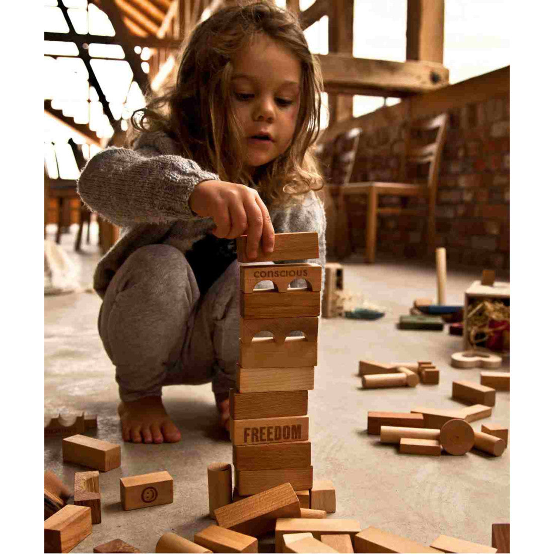 Drewniane klocki w worku Wooden Story – naturalne, 100 el. – zdjęcie 4