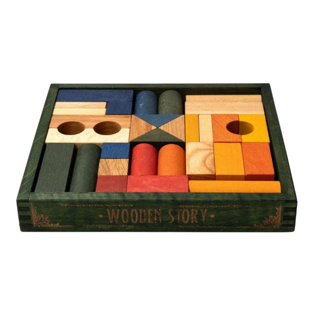 Drewniane klocki w zielonej skrzynce Wooden Story – kolorowe, 30 el. – zdjęcie 2