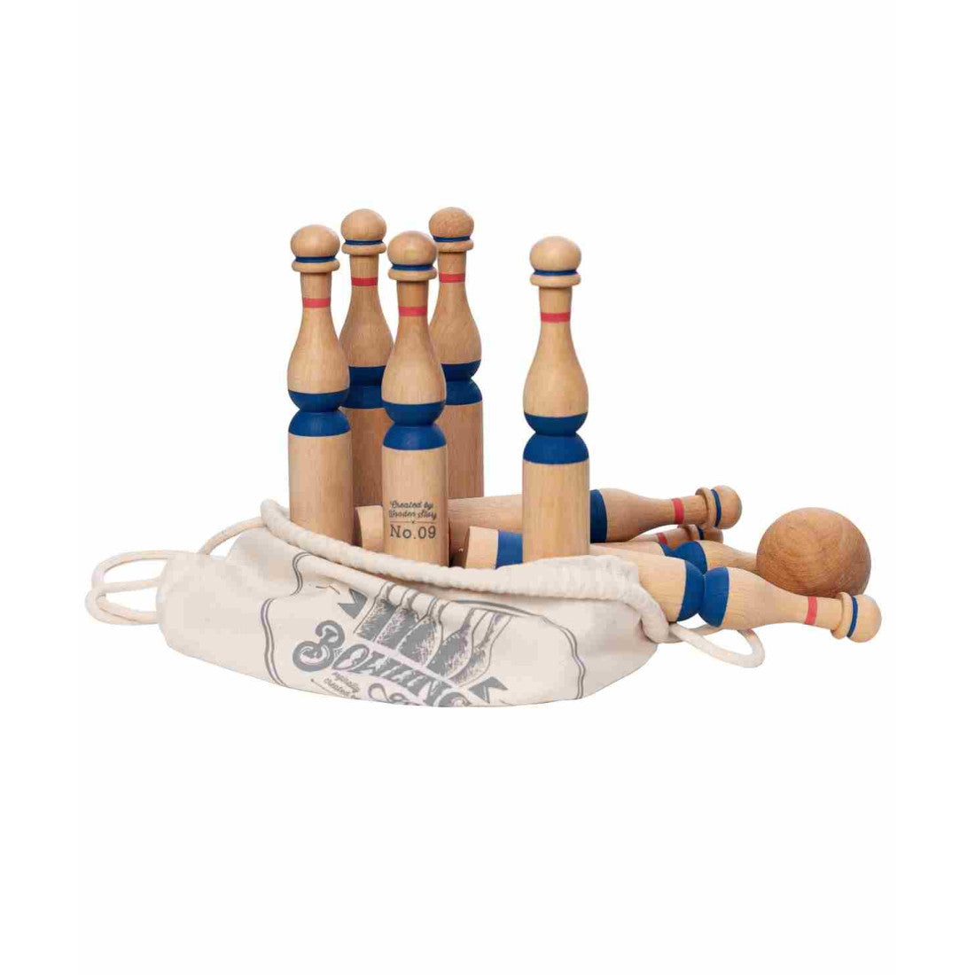 Drewniane kręgle Wooden Story – niebieskie, 10 szt. – zdjęcie 2