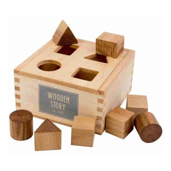 Drewniany box do sortowania kształtów Wooden Story – naturalny, 8 el.