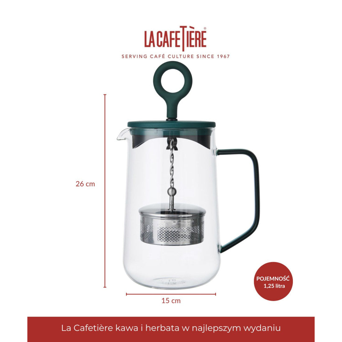 Dzbanek do herbaty z zaparzaczem La Cafetière – zielony, 1,25 l – zdjęcie 7