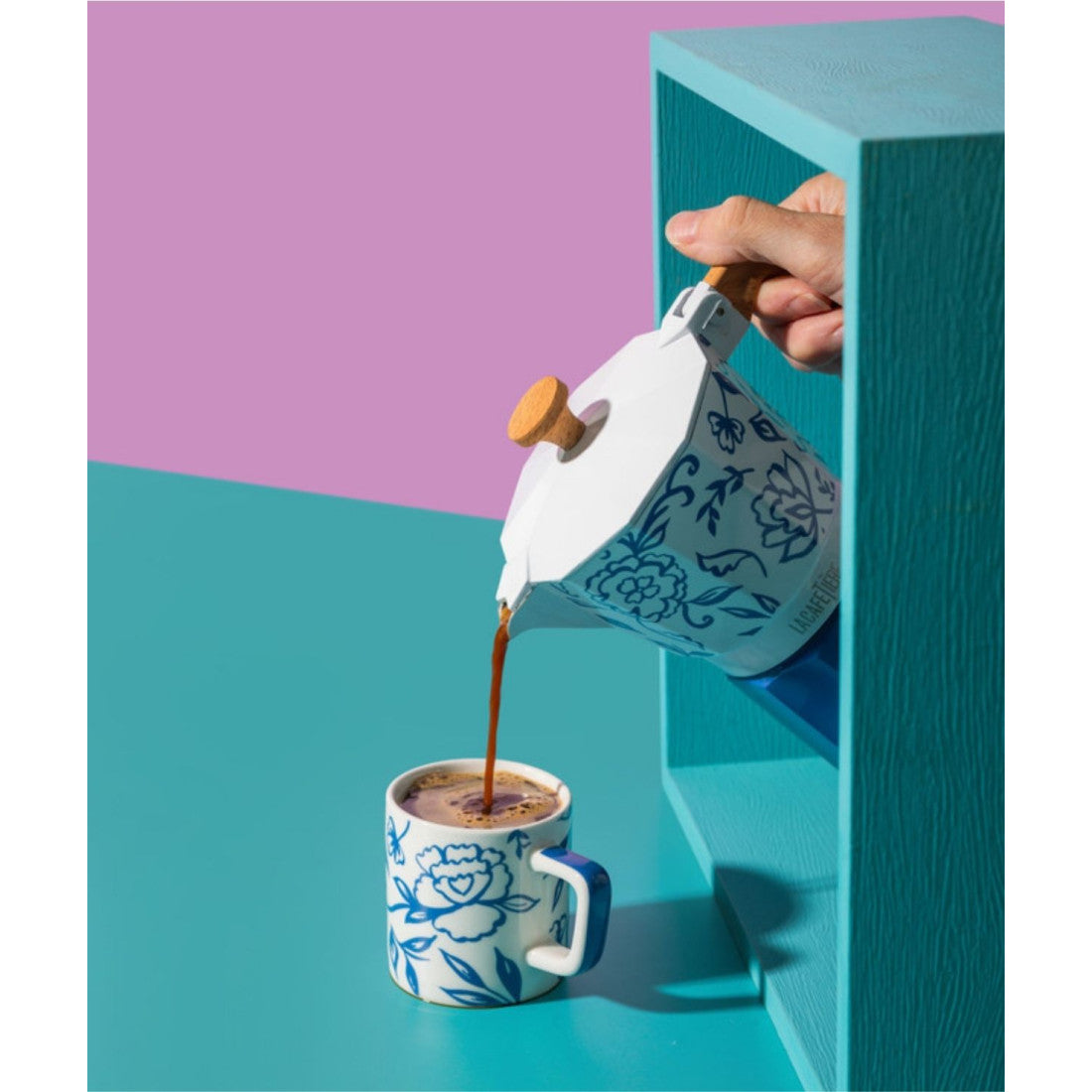 Filiżanka do espresso Blu Fiorato La Cafetière – biało-niebieska 120 ml – zdjęcie 4