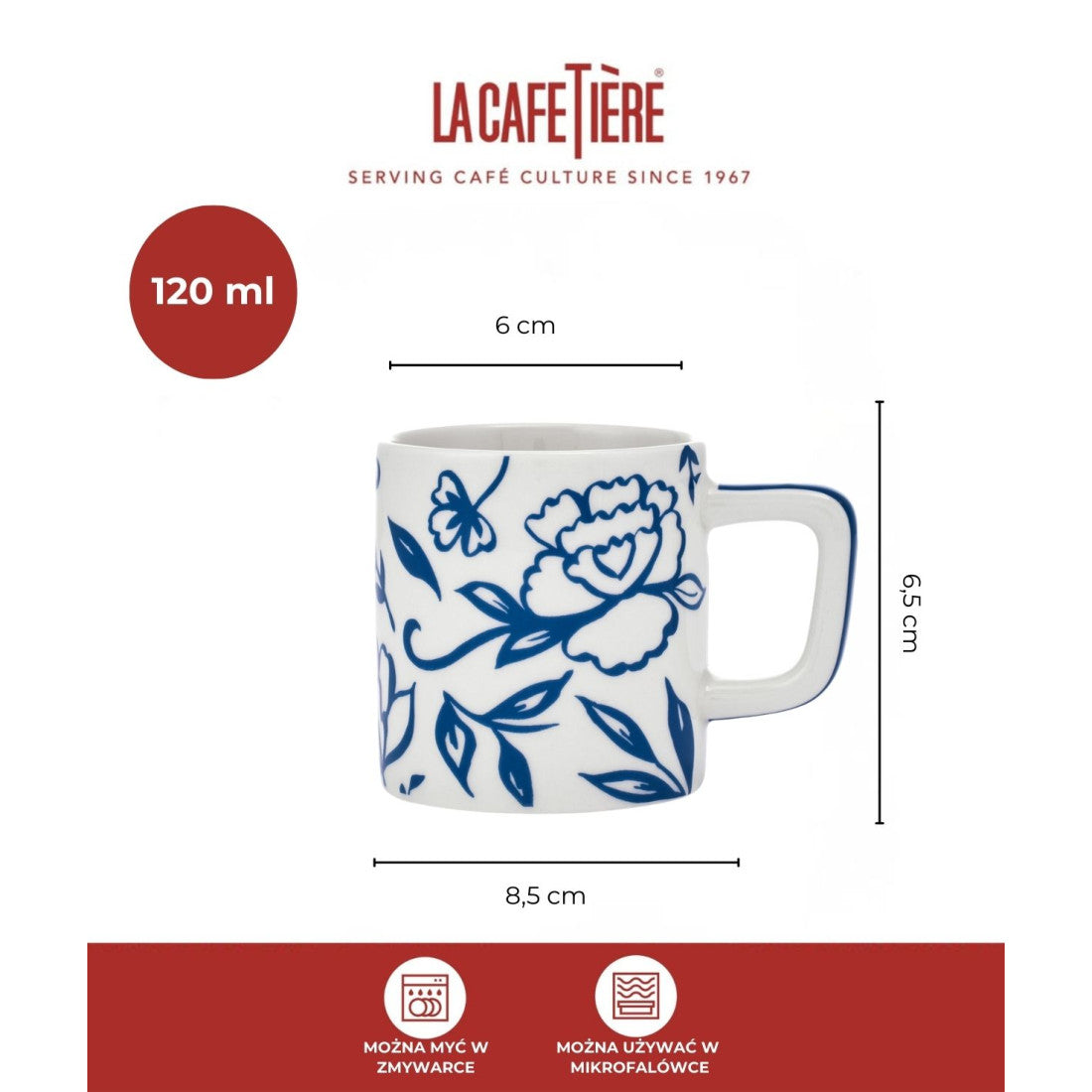Filiżanka do espresso Blu Fiorato La Cafetière – biało-niebieska 120 ml – zdjęcie 5