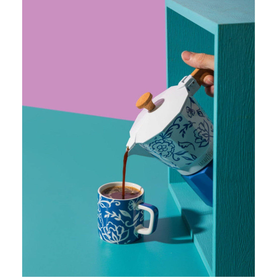 Filiżanka do espresso Blu Fiorato La Cafetière – niebieska w kwiaty 120 ml – zdjęcie 4