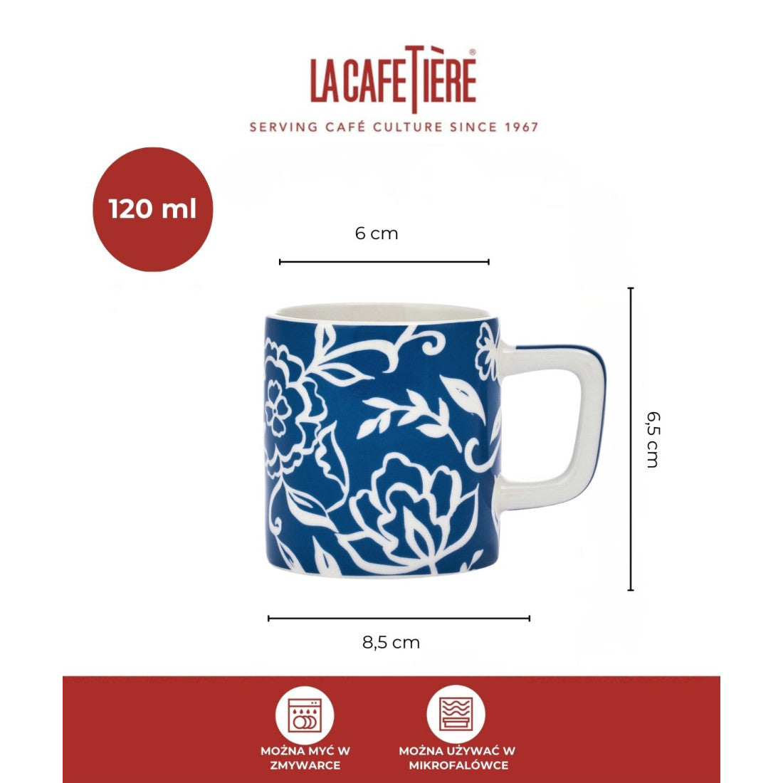Filiżanka do espresso Blu Fiorato La Cafetière – niebieska w kwiaty 120 ml – zdjęcie 5