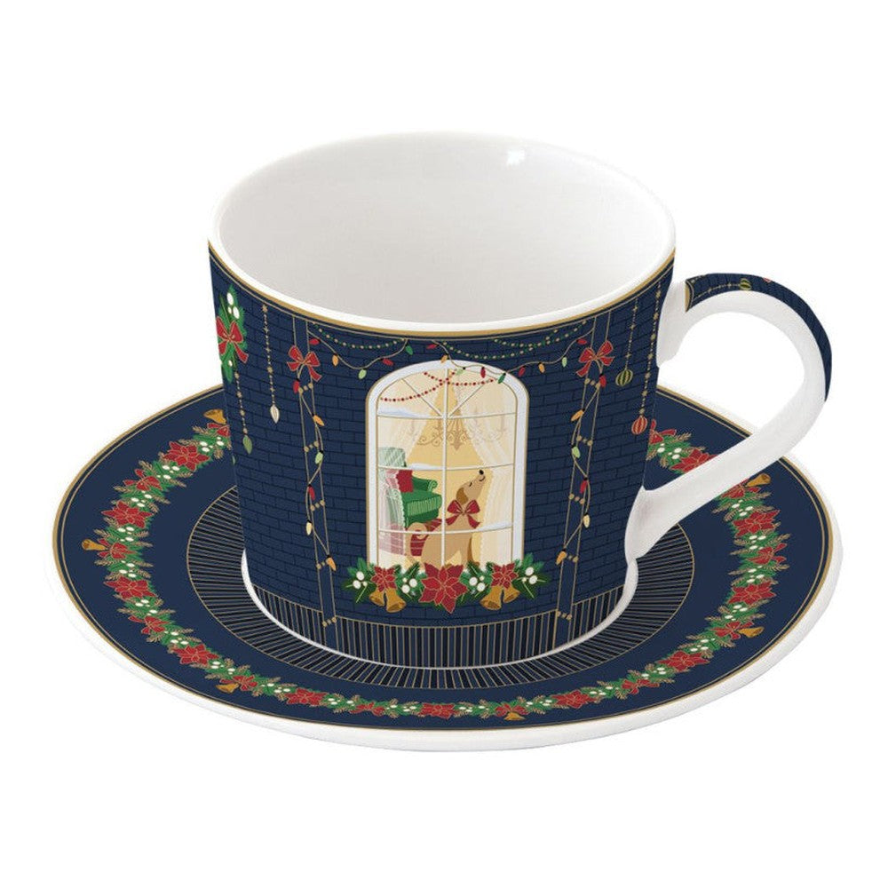 Filiżanka śniadaniowa porcelanowa ze spodkiem Świąteczna scenka Easy Life 380 ml