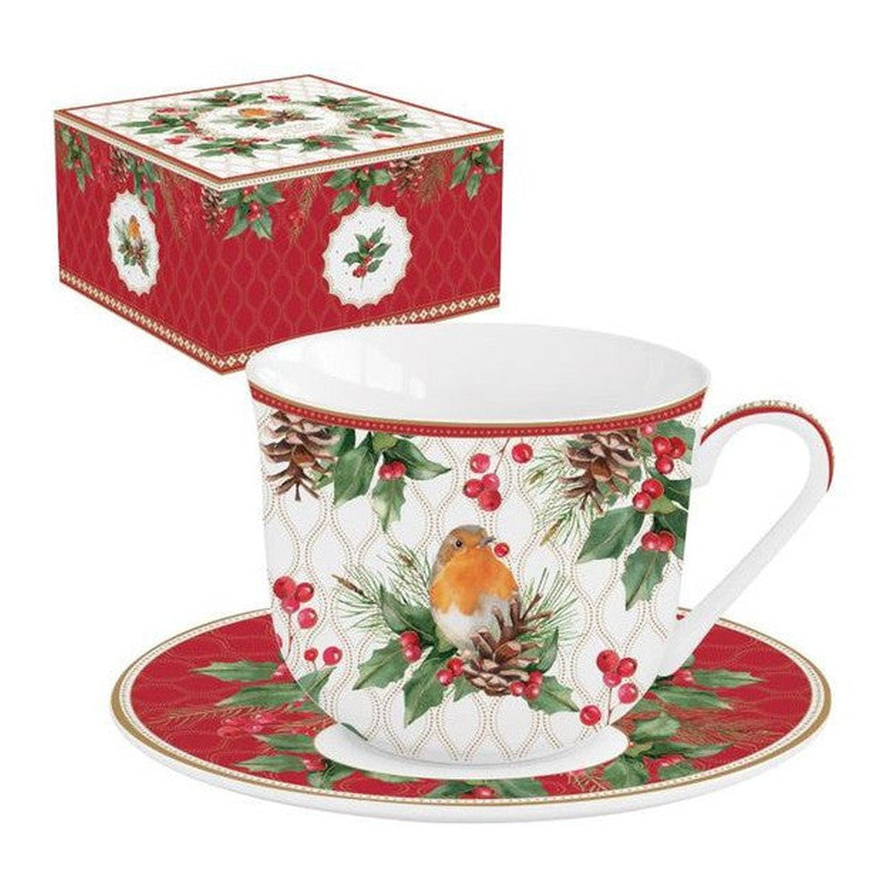 Filiżanka ze spodkiem Christmas Berries Easy Life – Rudzik, 400 ml