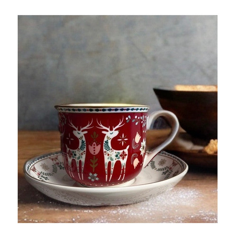 Filiżanka ze spodkiem Christmas Folk Easy Life – Jelonki, 400 ml – zdjęcie 2
