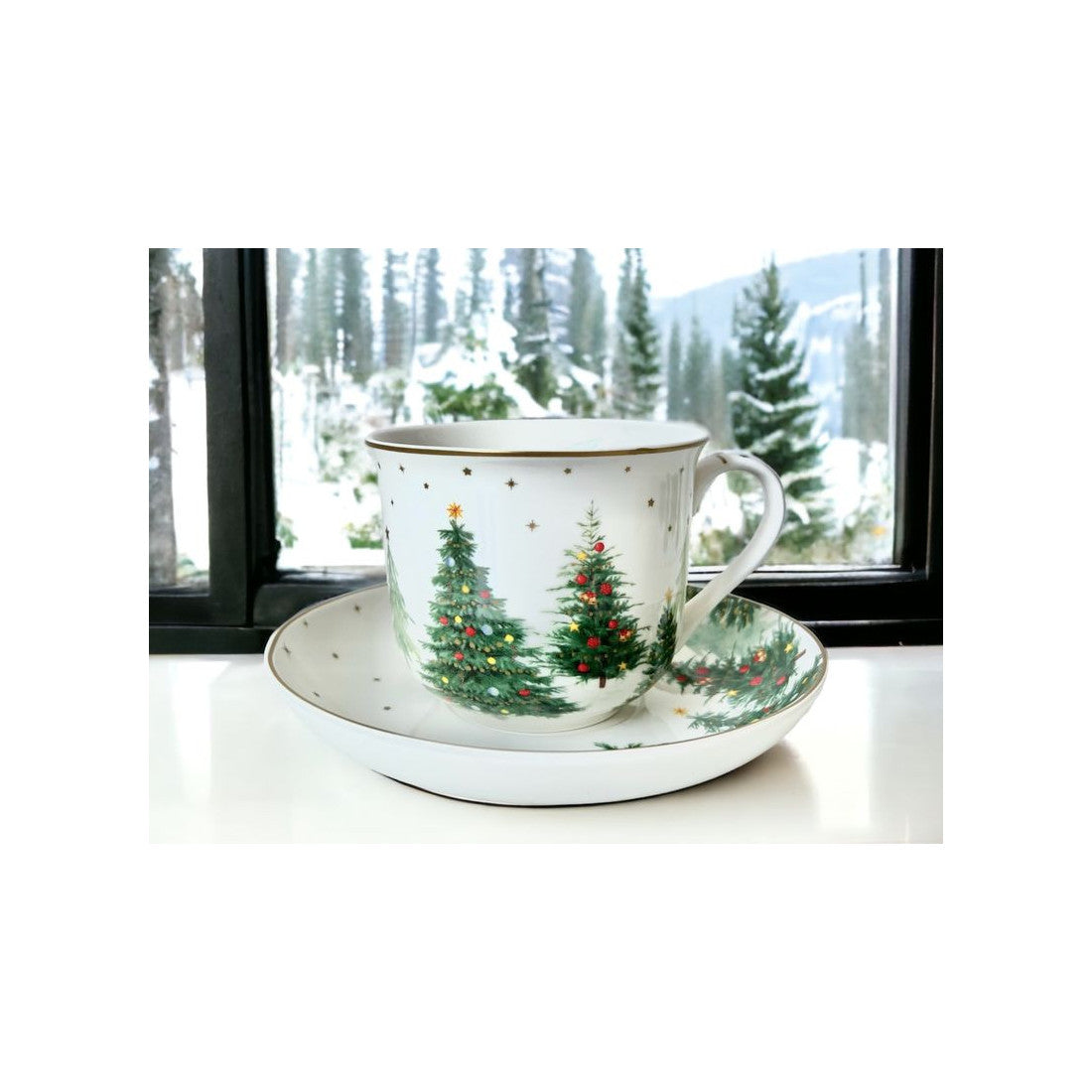 Filiżanka ze spodkiem Festive Trees Easy Life – Świąteczne Choinki, 400 ml – zdjęcie 2