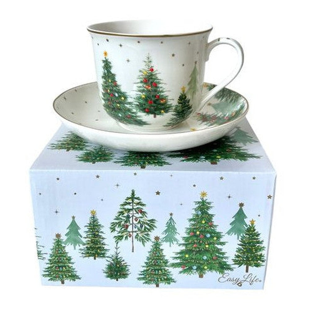 Filiżanka ze spodkiem Festive Trees Easy Life – Świąteczne Choinki, 400 ml – zdjęcie 3