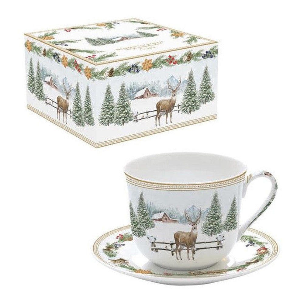 Filiżanka ze spodkiem White Forest Easy Life – Jeleń, 400 ml