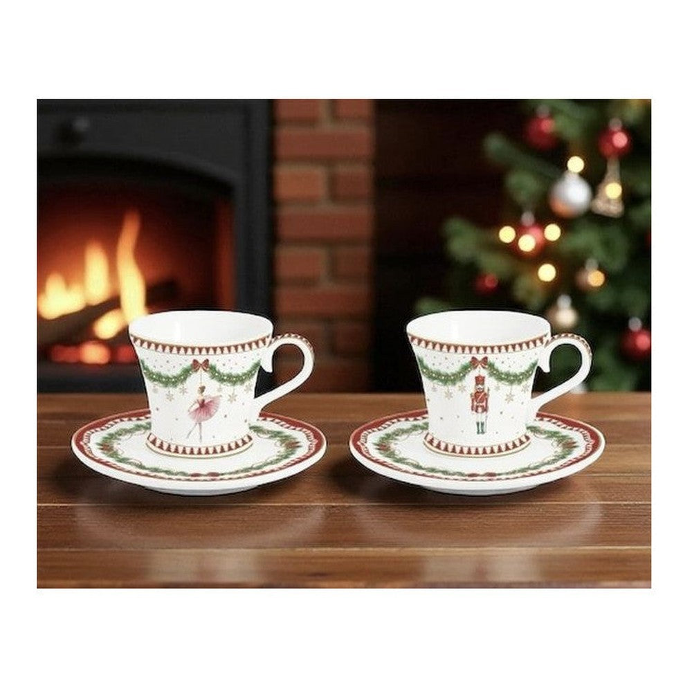 Filiżanki do espresso porcelanowe ze spodkami Magiczne święta Easy Life – 2 szt., 80 ml – zdjęcie 2