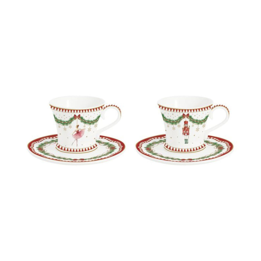Filiżanki do espresso porcelanowe ze spodkami Magiczne święta Easy Life – 2 szt., 80 ml