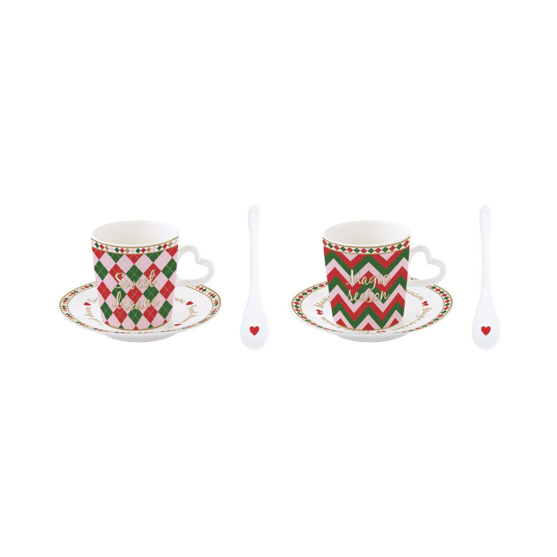 Filiżanki do espresso Świąteczny twist Easy Life – 2 szt. z łyżeczkami, 100 ml