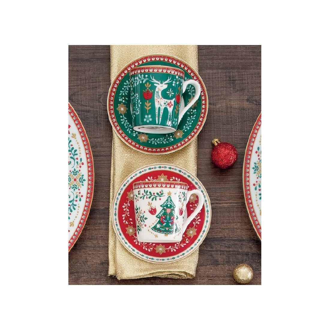 Filiżanki do espresso ze spodkami Christmas Folk Easy Life – 4 szt., 100 ml – zdjęcie 2